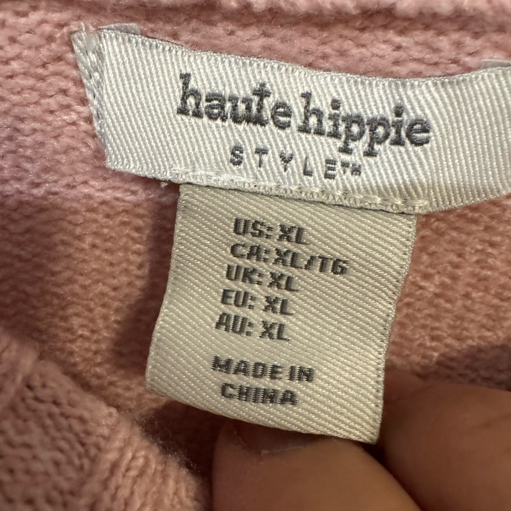 Haute Hippie Swan Embroidered Pink Sweater XL Boho NWT - Picture 4 of 7